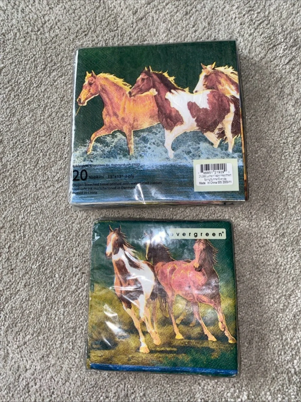 VTG Evergreen Horses Equestrian Cocktail & Luncheon‎ Napkins Set New Deadstock